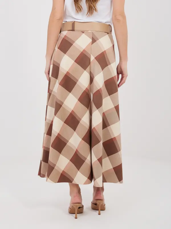 Italy Moda Rjavo karirasto dolgo krilo