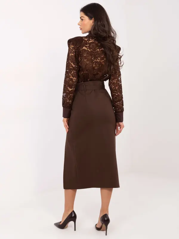 RUE PARIS Rjavo midi krilo z razporkom