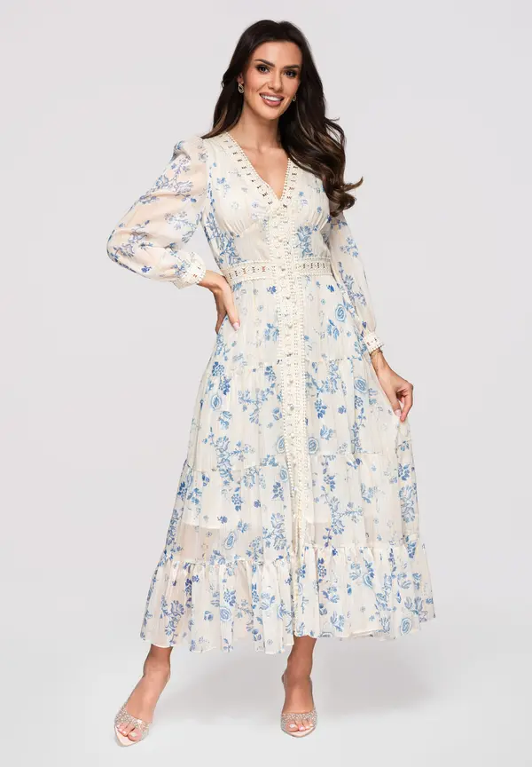 Edoti Romantična maksi obleka s čipko