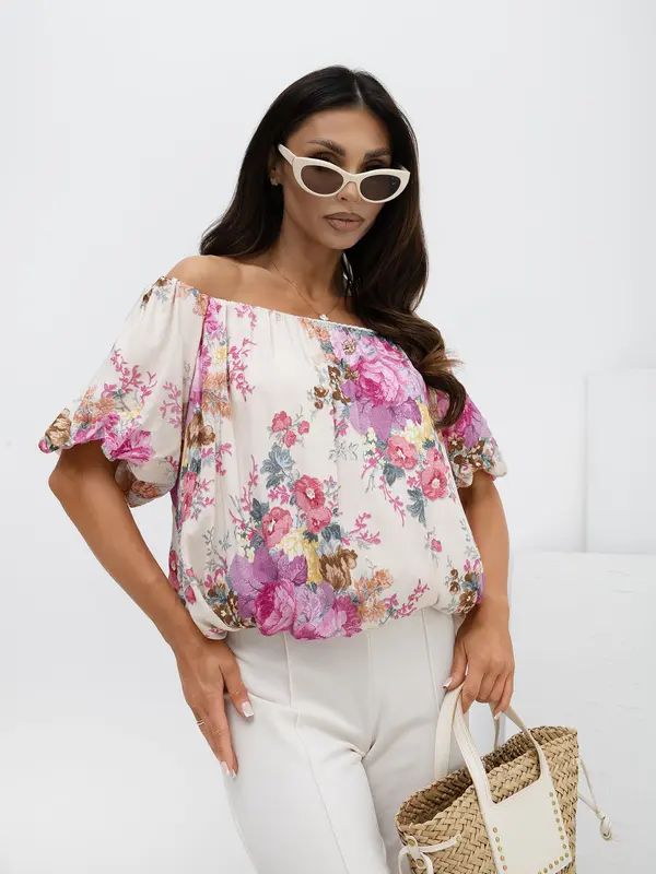 Italy Moda Roza bluza s cvetličnim vzorcem