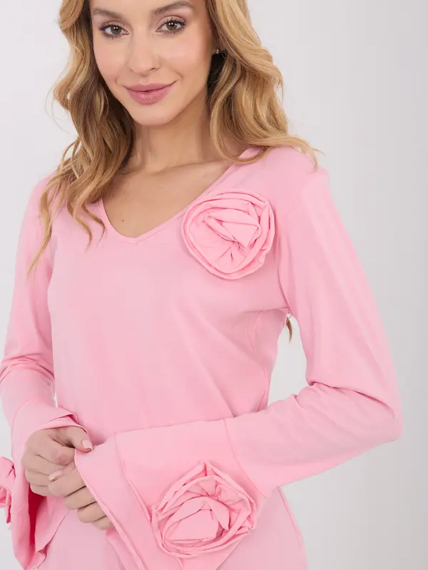 Italy Moda Roza bluza s cvetličnimi detajli