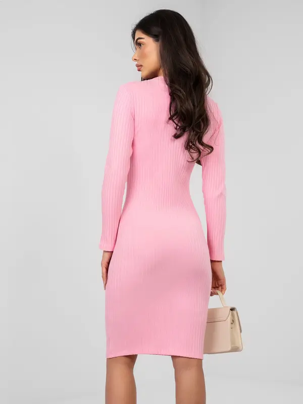 RUE PARIS Roza bombažna obleka s pasom