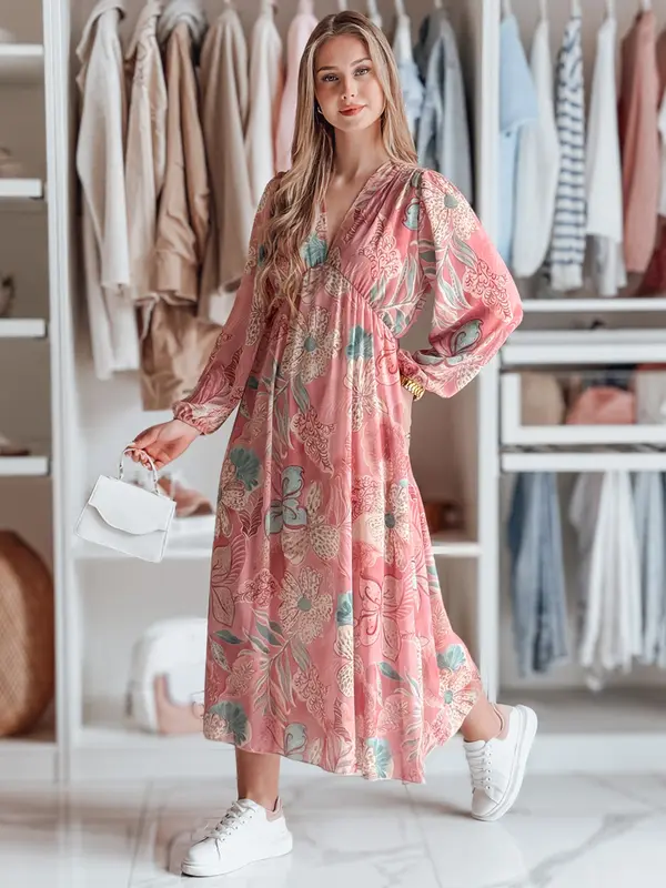 DStreet Roza midi obleka s cvetličnim vzorcem