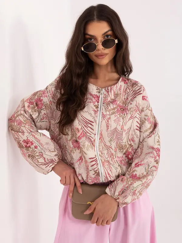 Italy Moda Roza prehodna jakna s cvetličnim vzorcem