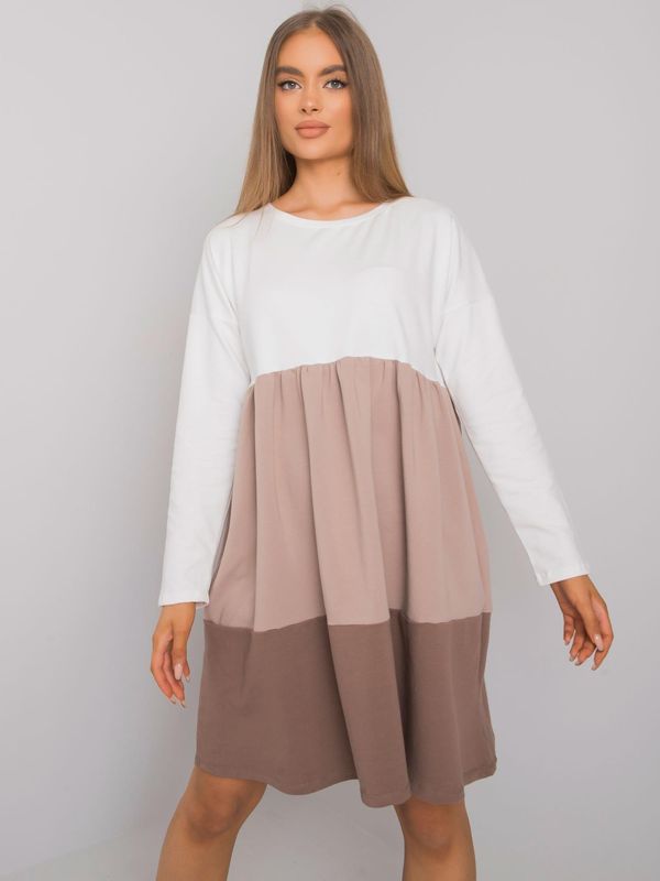 Fashionhunters RUE PARIS Beige cotton dress with dark beige color