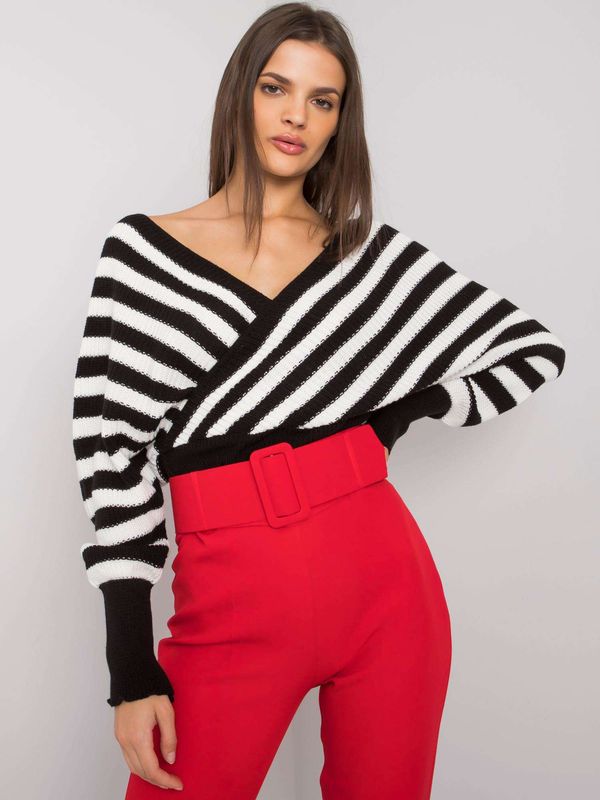 Fashionhunters RUE PARIS Black and white lady sweater with triangular neckline