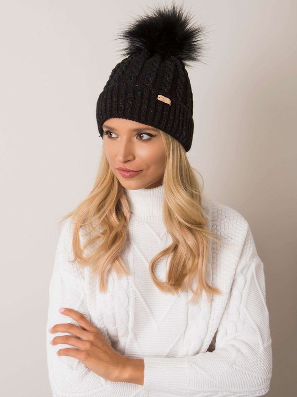 Fashionhunters RUE PARIS Black beanie with shiny fibre