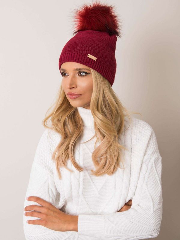 Fashionhunters RUE PARIS Burgundy beanie with pompom