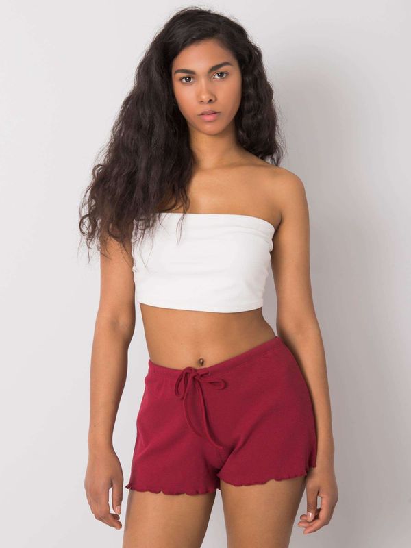 Fashionhunters RUE PARIS Burgundy Rib Shorts