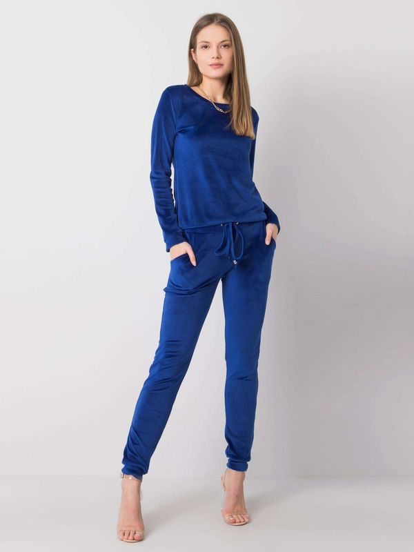 Fashionhunters RUE PARIS Cobalt Velour Set