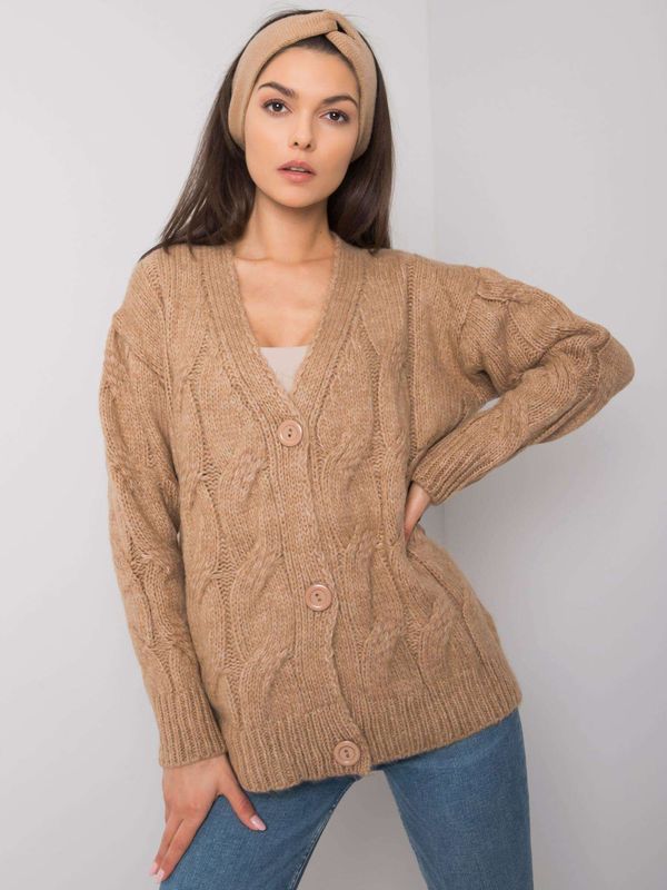 Fashionhunters RUE PARIS Dark beige knitted sweater with braids