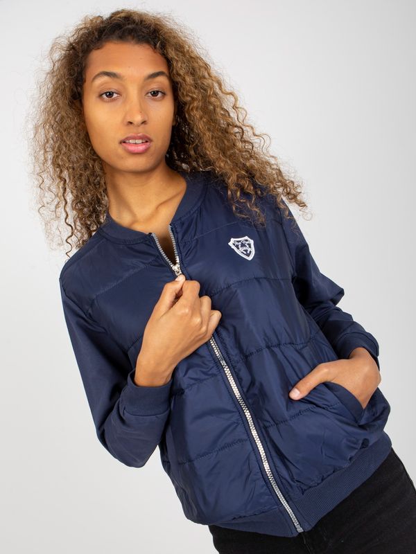 Fashionhunters RUE PARIS dark blue quilted bomber hoodie with pockets