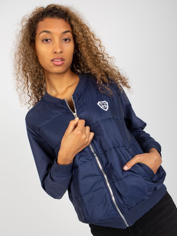 Fashionhunters RUE PARIS dark blue quilted bomber sweatshirt with pockets