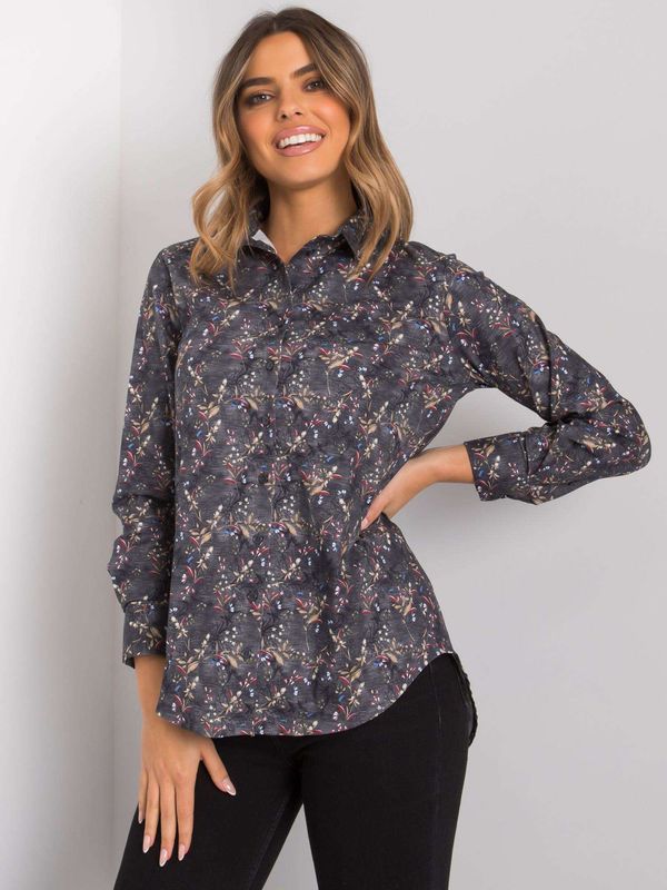 Fashionhunters RUE PARIS Dark grey patterned shirt