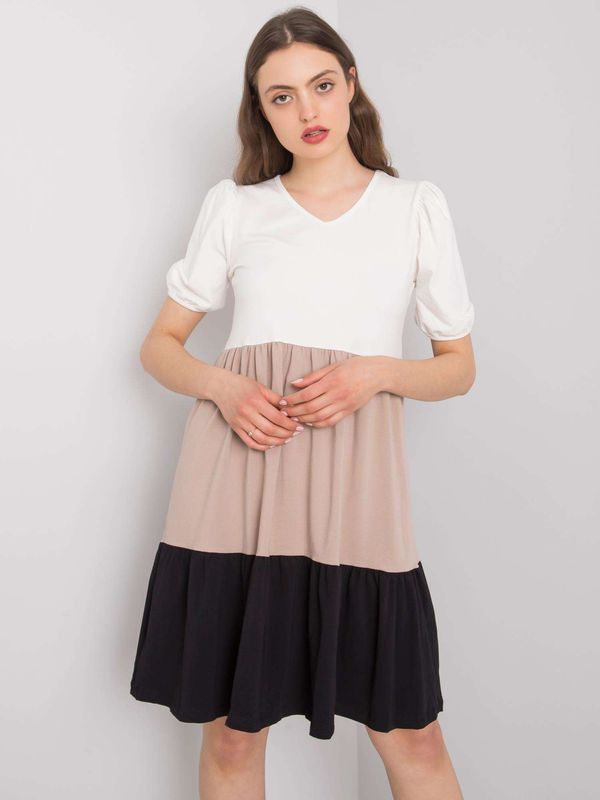 Fashionhunters RUE PARIS Ecru-beige cotton dress