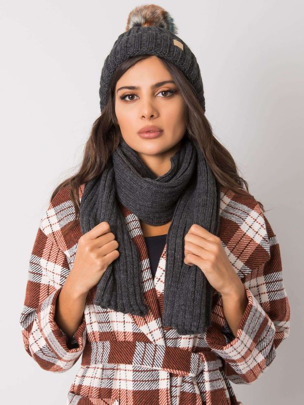 Fashionhunters RUE PARIS Graphite winter set, hat and scarf