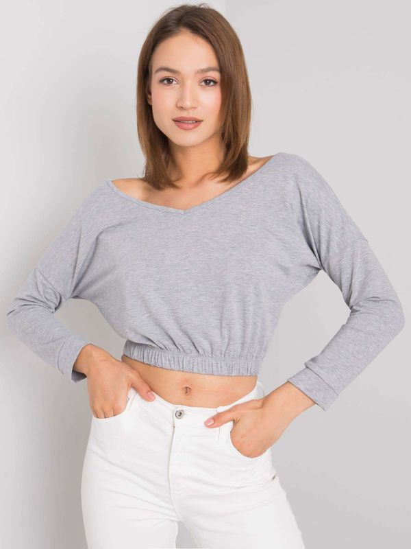 Fashionhunters RUE PARIS Grey melange blouse with long sleeves