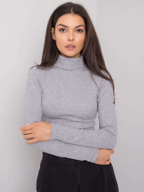 Fashionhunters RUE PARIS Grey Melange Ribbed Turtleneck