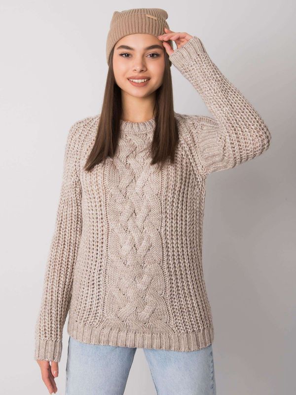 Fashionhunters RUE PARIS Knitted beanie in beige color