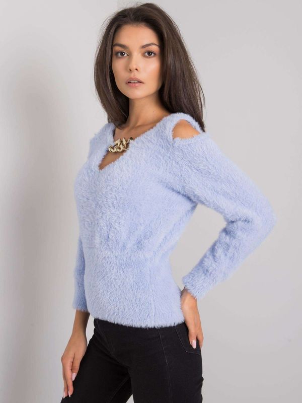 Fashionhunters RUE PARIS Light blue sweater with triangular neckline