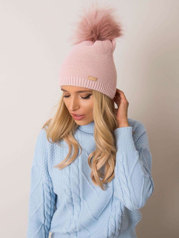 Fashionhunters RUE PARIS Light pink beanie with pompom