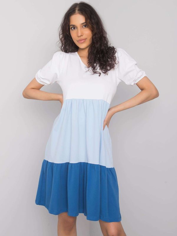 Fashionhunters RUE PARIS White and blue cotton dress