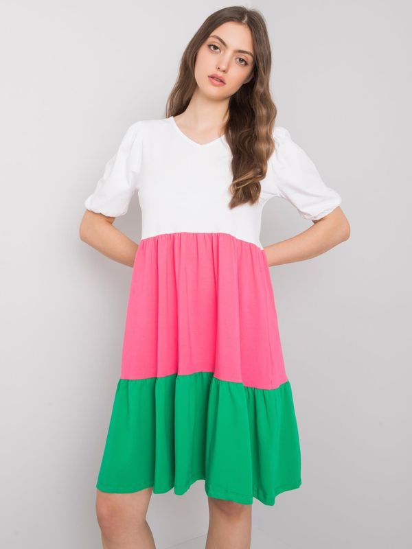 Fashionhunters RUE PARIS White and green cotton dress