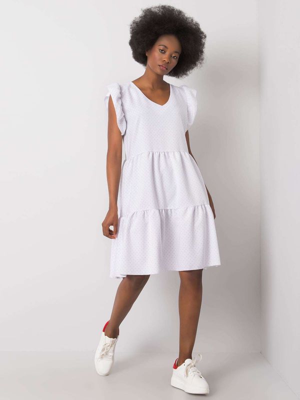 Fashionhunters RUE PARIS White polka dot dress with frill