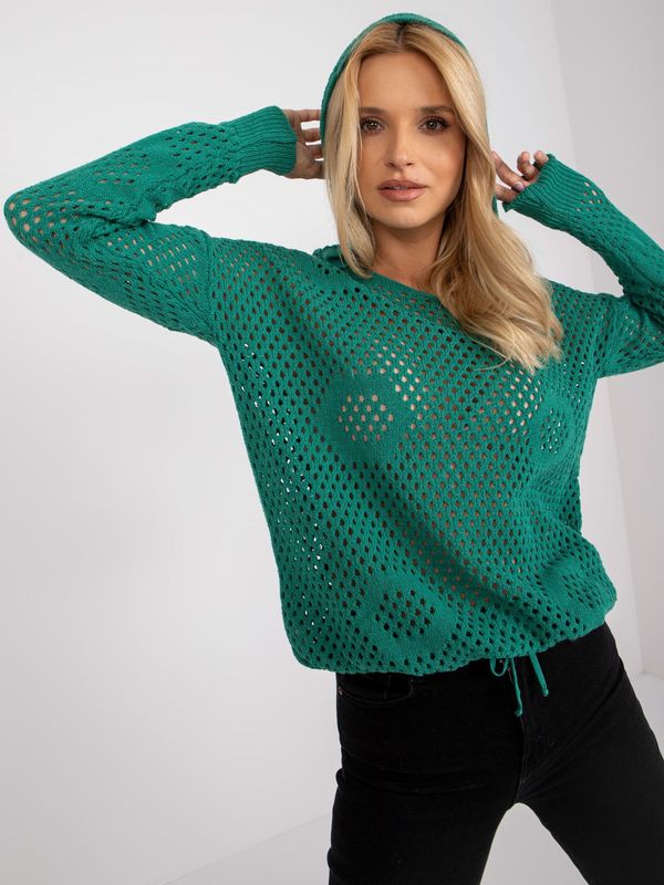 Fashionhunters RUE PARIS zeleni klasični pulover s kapuco