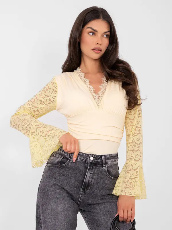 Italy Moda Rumen čipkast bodi z dolgimi rokavi