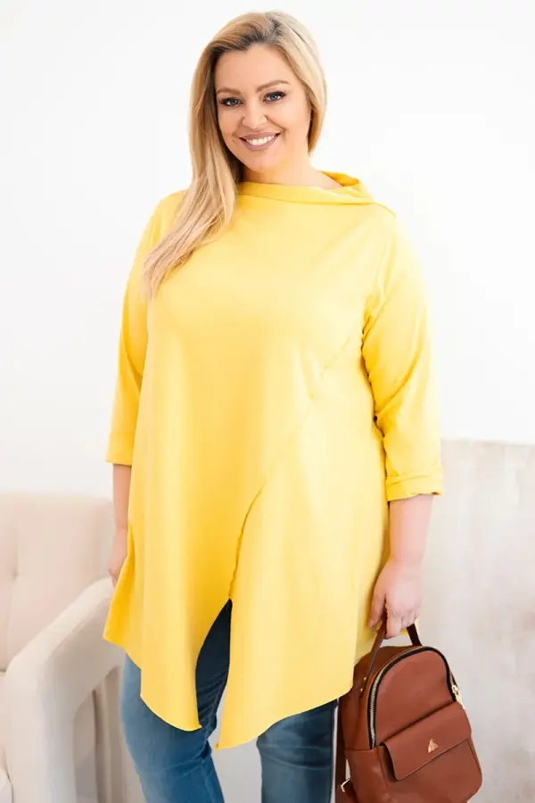 Kesi Włoski Rumena asimetrična bluza za večje velikosti z zavihanimi rokavi