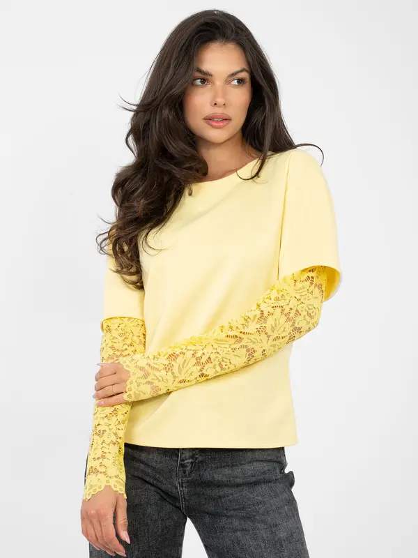 Factory Price Rumena bluza s čipkastimi rokavi