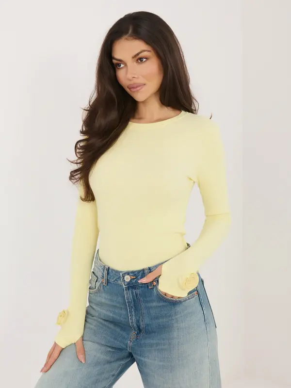 RUE PARIS Rumena bluza z okrasnimi vrtnicami