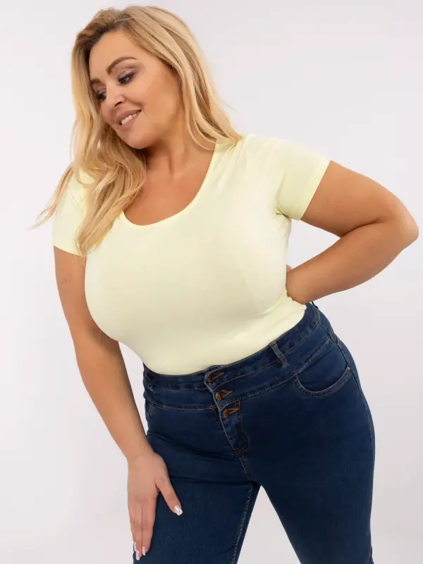 RUE PARIS Rumena bombažna majica za ženske velikosti Plus Size