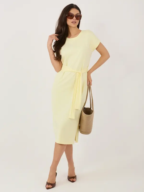 RUE PARIS Rumena bombažna obleka s kratkimi rokavi