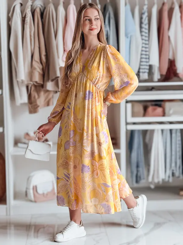 DStreet Rumena midi obleka s cvetličnim vzorcem