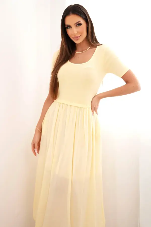 Kesi Włoski Rumena midi obleka s kratkimi rokavi