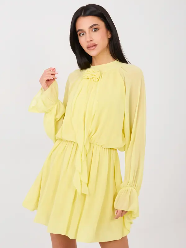 RUE PARIS Rumena mini obleka s cvetličnim detajlom