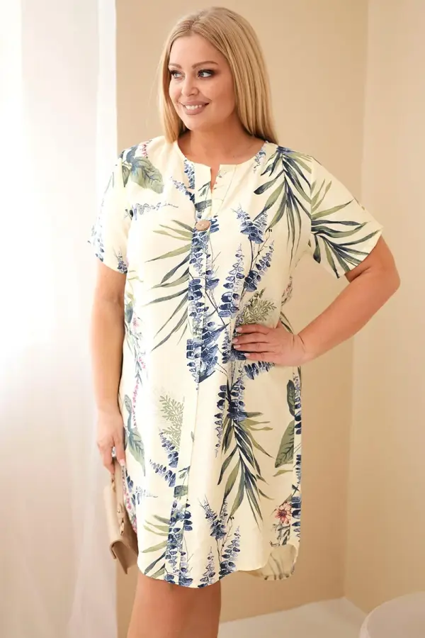 Kesi Włoski Rumena obleka s kratkimi rokavi za večje postave Kesi Włoski