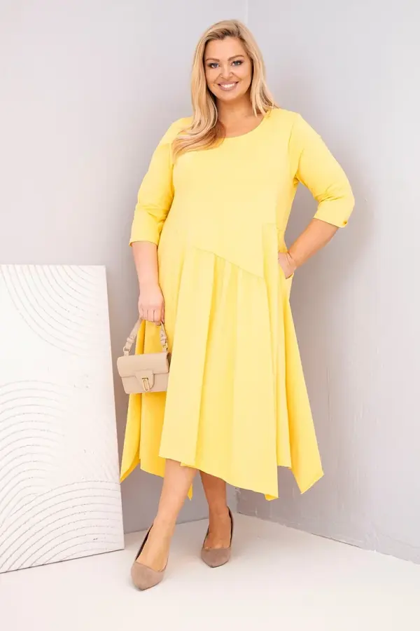 Kesi Włoski Rumena obleka za večje številke z asimetričnim robom