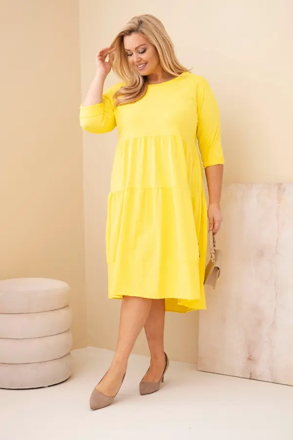 Kesi Włoski Rumena obleka za večje številke z volančki