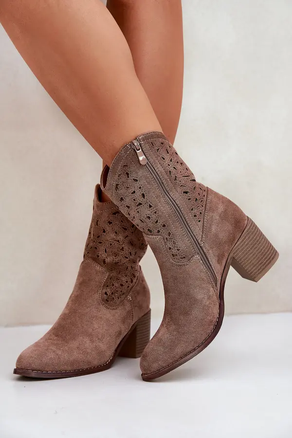 S. BARSKI S. BARSKI Cutout Cowboy Ankle Boots For Women On Heel Brown S.Barski