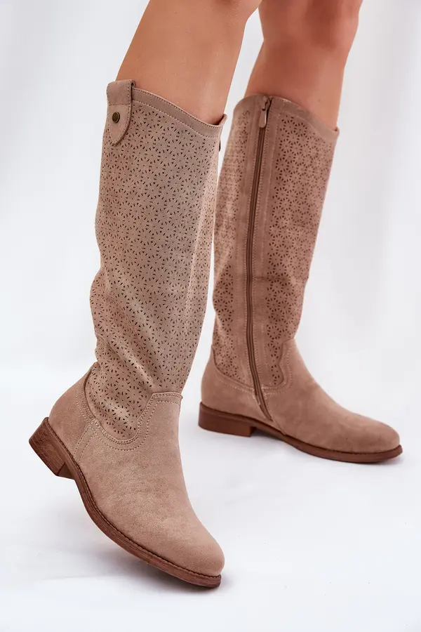 S. BARSKI S. BARSKI Flat Heeled Boots With Perforated Pattern Beige S.Barski