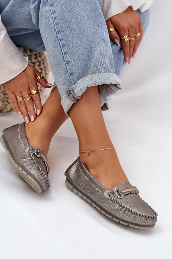 S. BARSKI S. BARSKI Glitter Flat Moccasins Made Of Natural Leather D&A