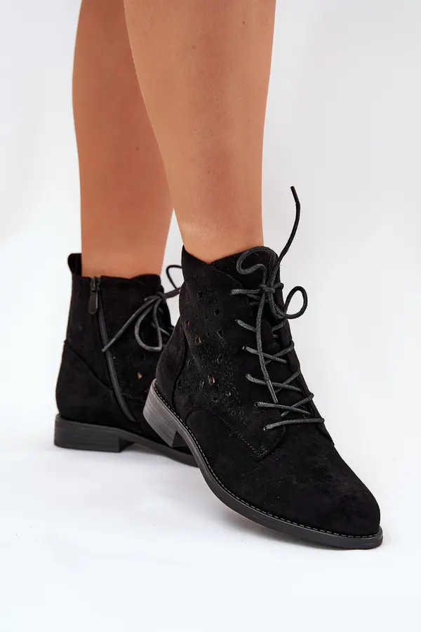 S. BARSKI S. BARSKI Laced Ankle Boots With Openwork Pattern S.Barski