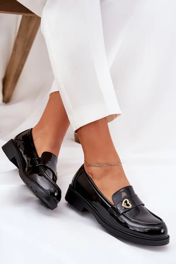 S. BARSKI S. BARSKI Lacquered Women's Moccasins With Heart Black S.Barski