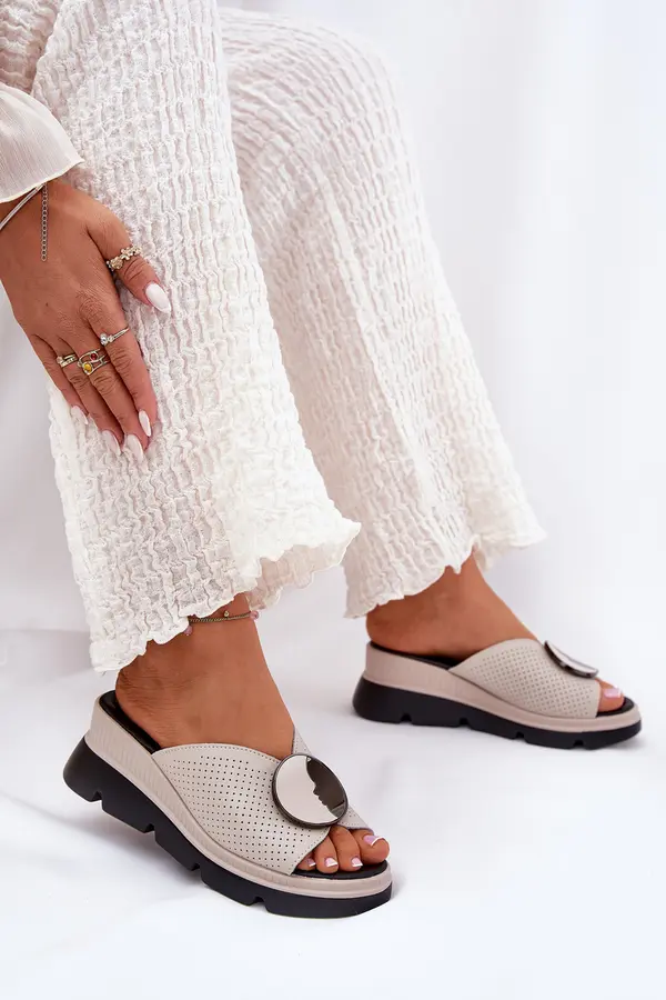 S. BARSKI S. BARSKI Ladies Leather Sandals With Decoration Beige S.Barski