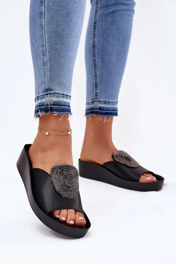 S. BARSKI S. BARSKI Leather Ladies Slippers With Decoration