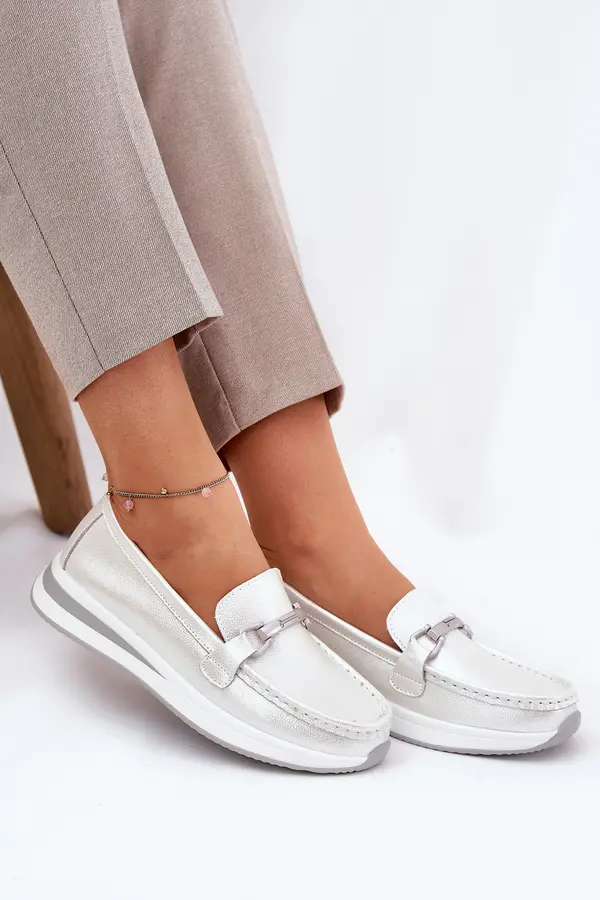 S. BARSKI S. BARSKI Leather Women's Moccasins With Decoration D&A LR51-966 Silver