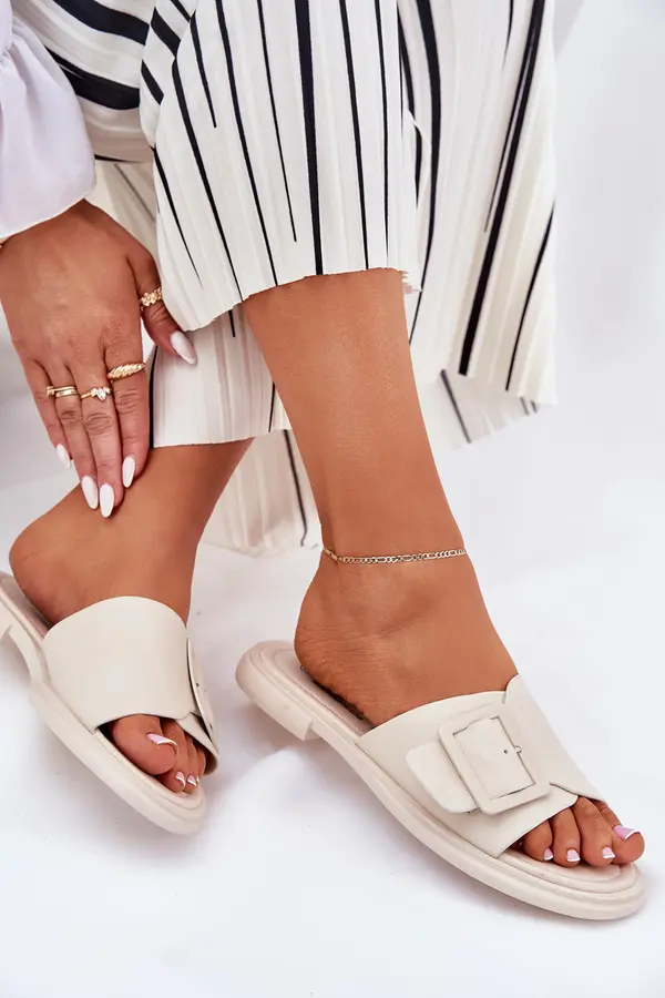 S. BARSKI S. BARSKI Leather Women's Slippers With Buckle D&A Beige